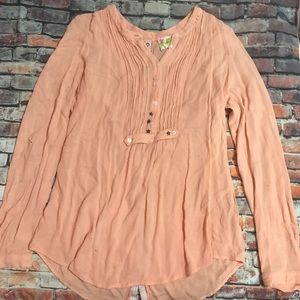 Free People Peach Long Sleeve Button Down Medium